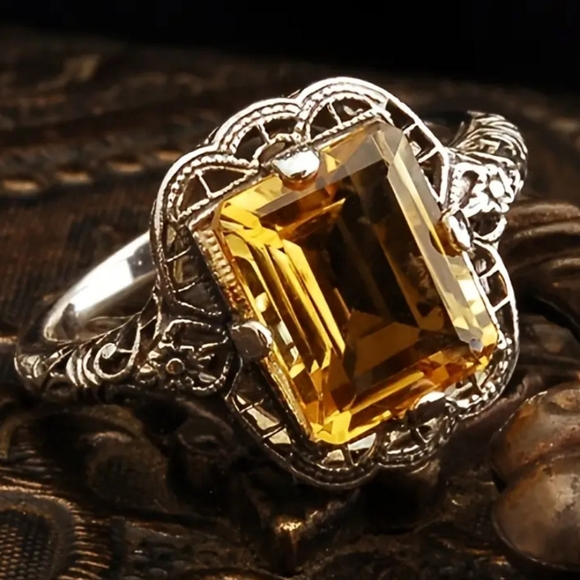 🎀925 Princess Cut Classin Citrine Ring - Picture 4 of 12